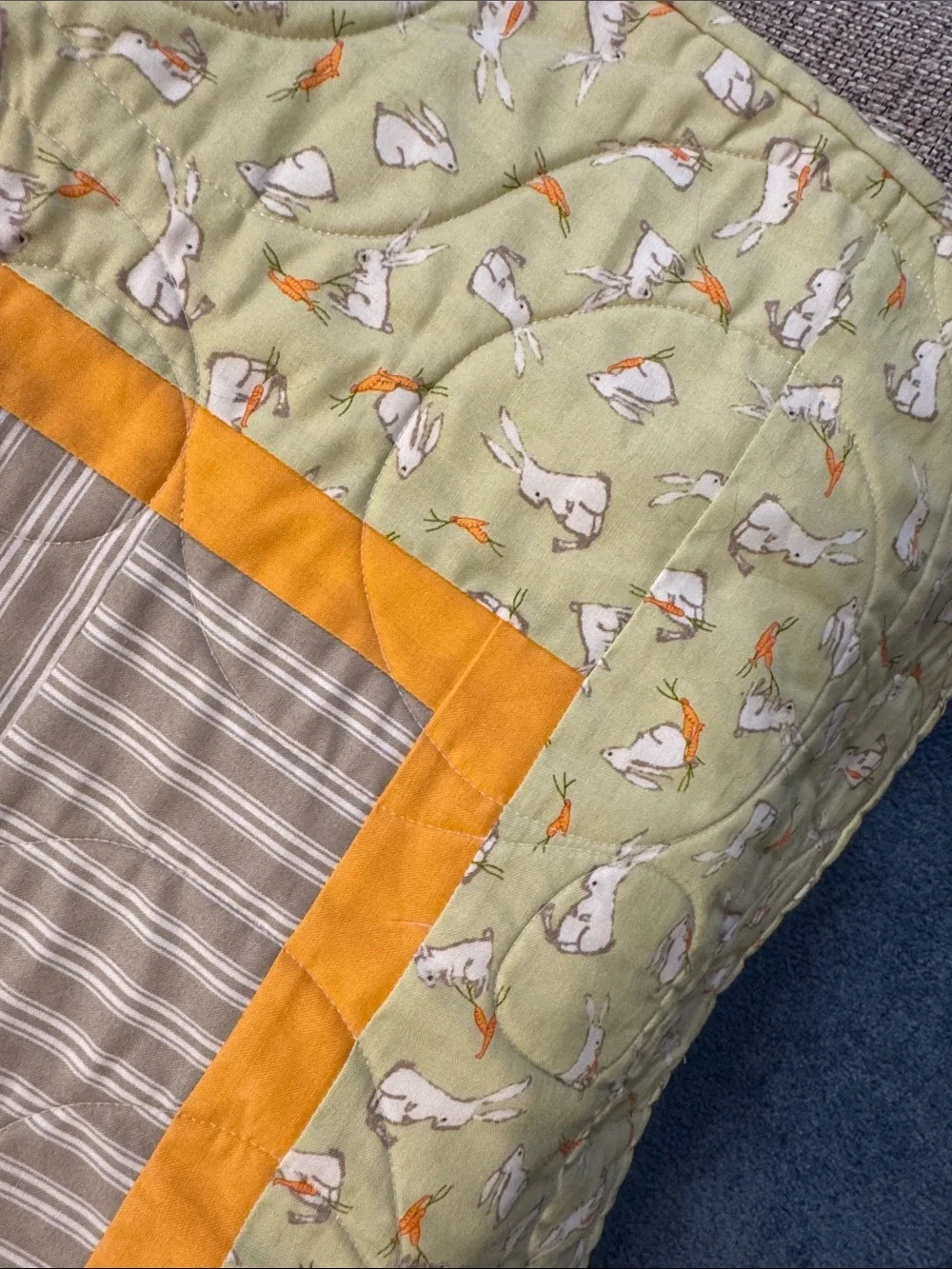 Handmade Quilted Throw in Yellow, Orange and Green